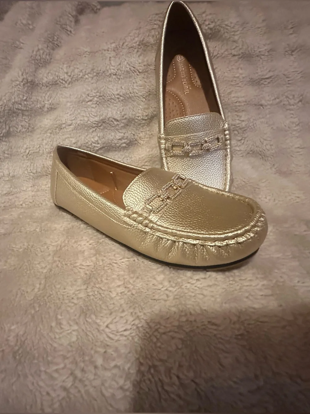 Women's Metallic Gold Slip-On Moccasin Loafers